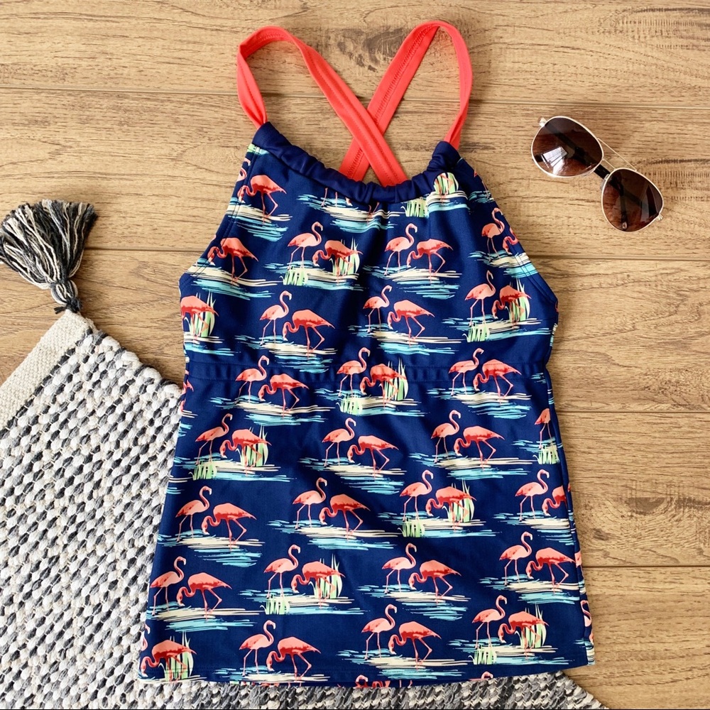 Lime Ricki Flamingo Novelty Halter Tankini Top S